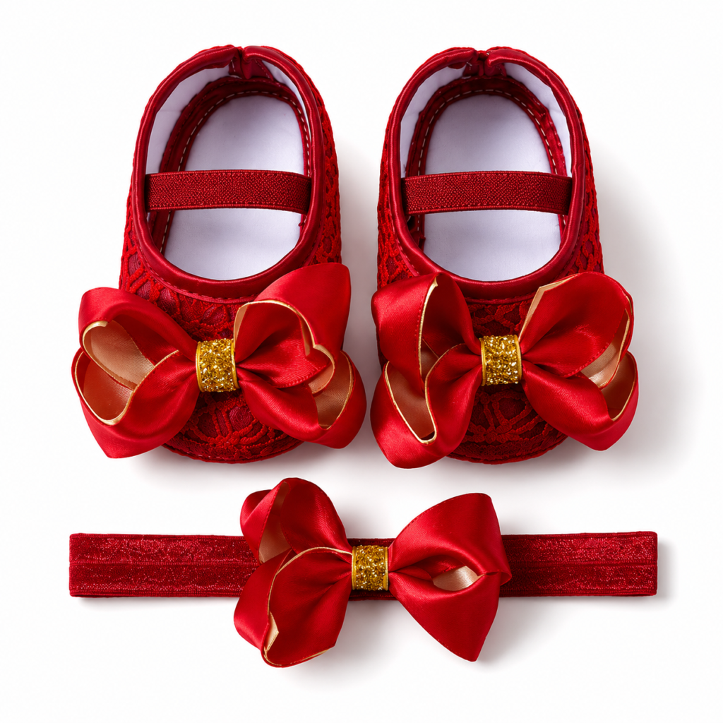 Bow Cut Shoes with Headband Set for Newborn Baby Girls | Baby Town Bangladesh