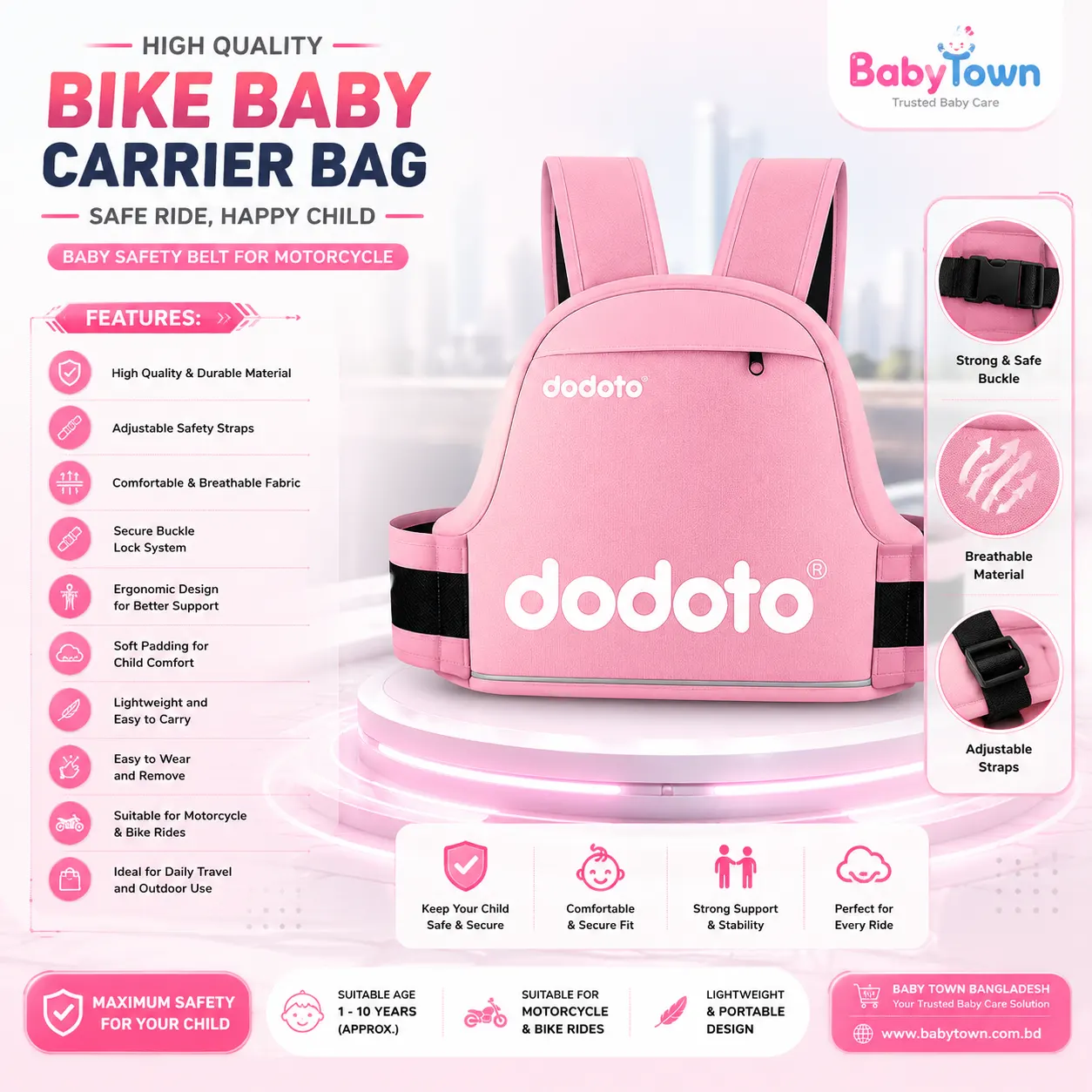 High Quality Bike Baby Carrier Bag | Safe Child Safety Belt for Motorcycle | Baby Town Bangladesh - Image 2