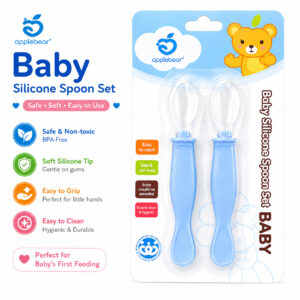 Apple Bear Baby Silicone Feeding Double Spoon Set 2Pcs