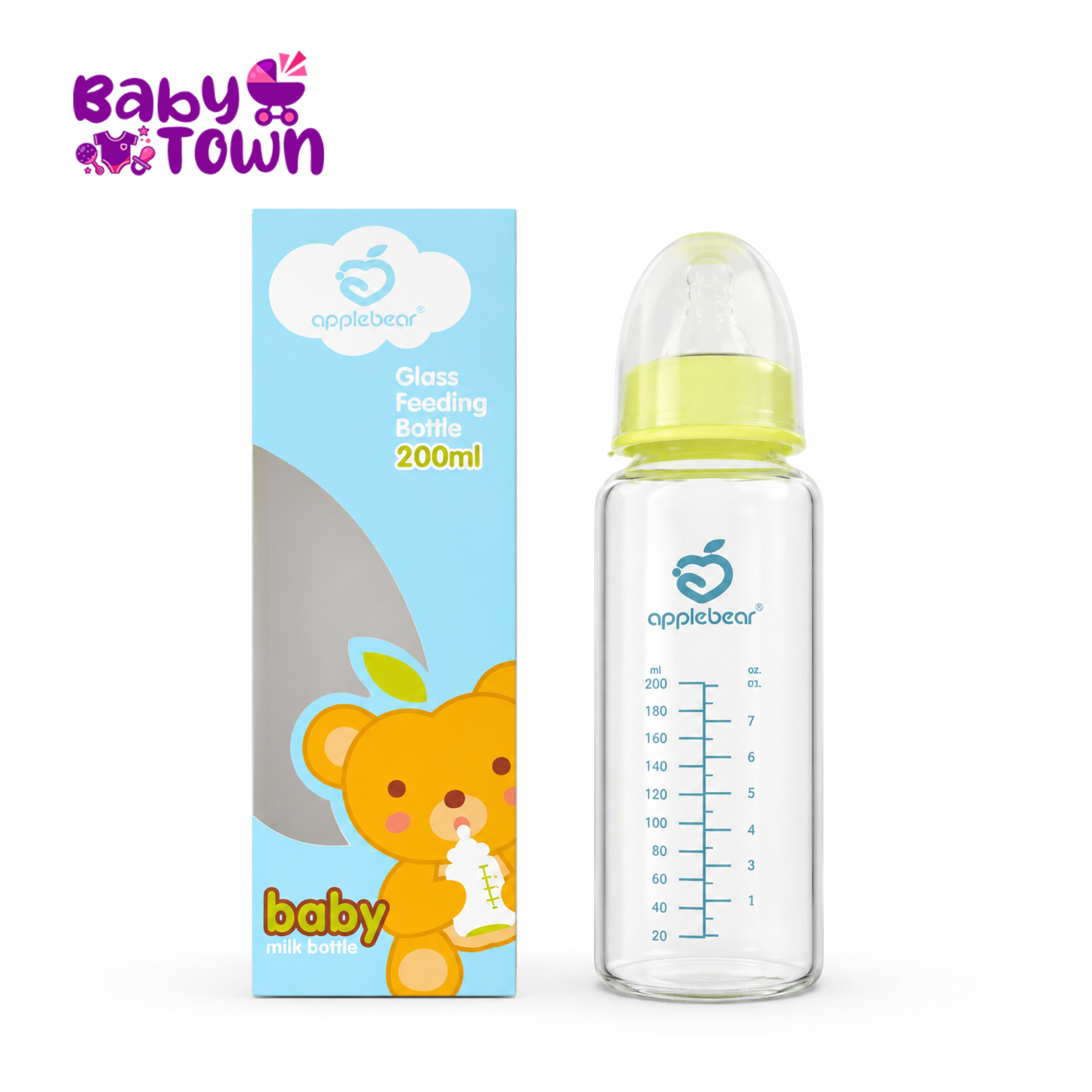 Applebear Glass Milk Feeding Bottle – 200ml | BPA-Free Baby Feeding Bottle - Image 2