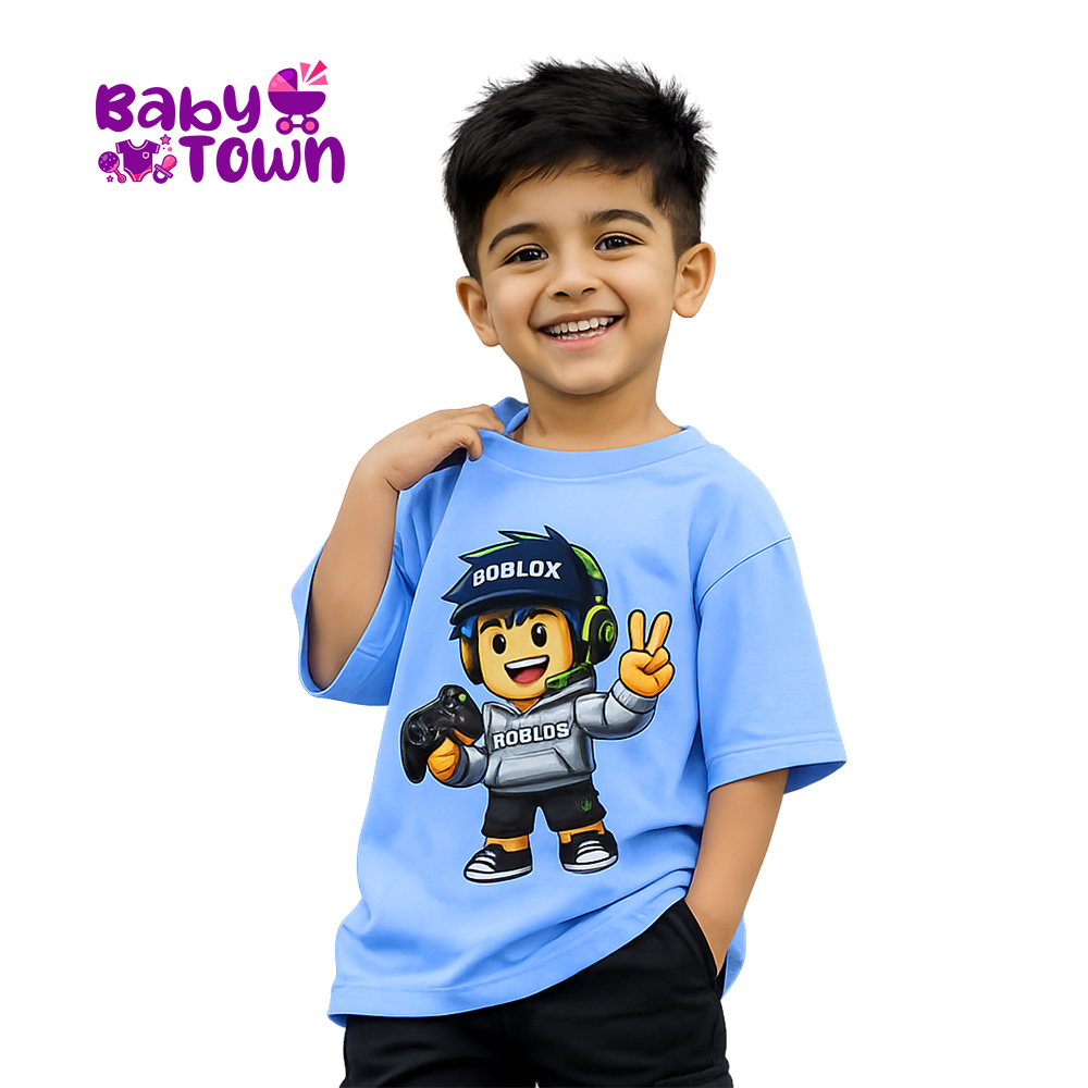 Summer Special Blue Drop Shoulder T-Shirts for Kids 2Y-8Y