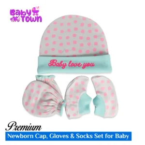 Newborn Cap, Gloves & Socks Set for Baby | Soft Cotton 3 Pcs Set | Baby Town Bangladesh