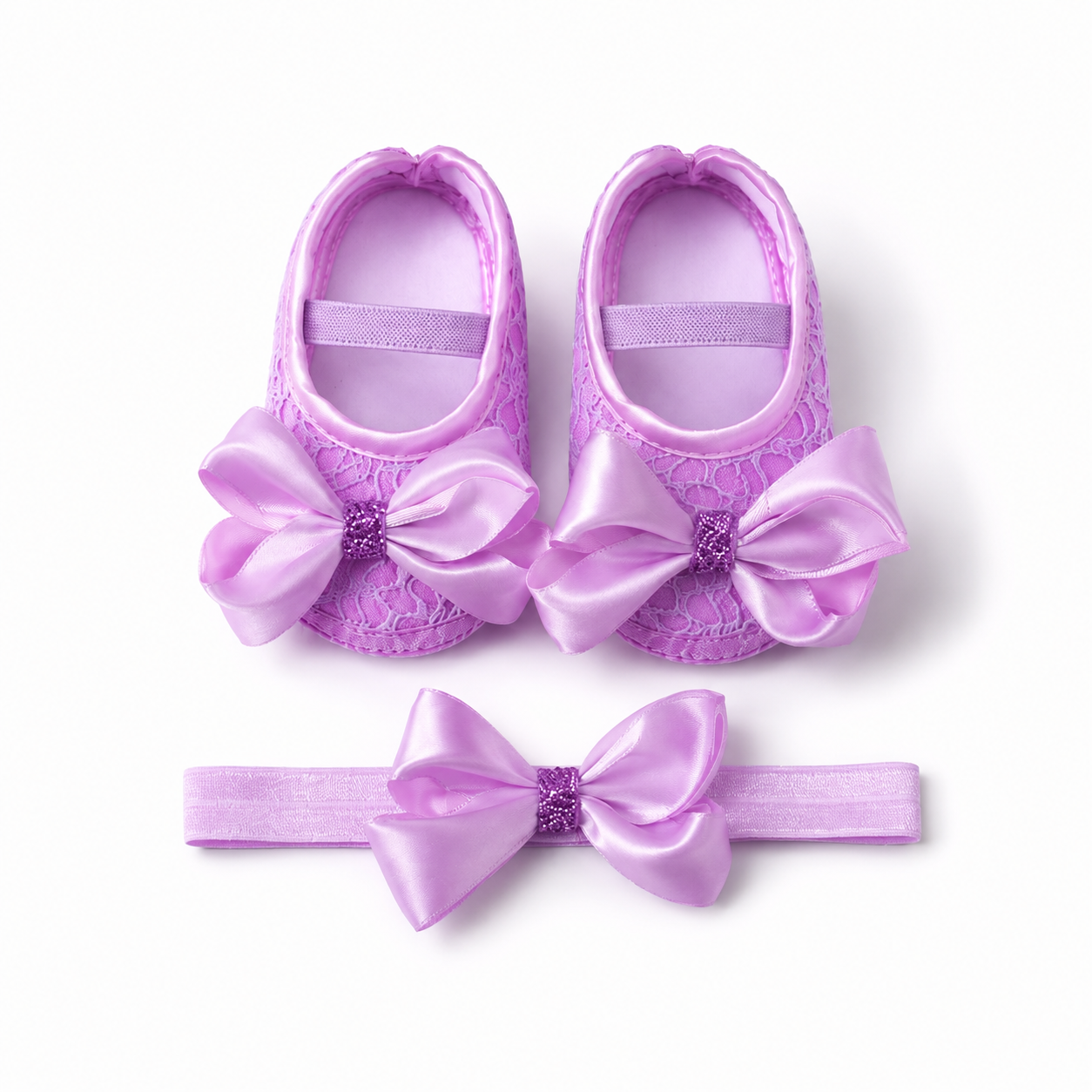 Newborn Purple Bow Cut Shoes with Headband Set | Baby Girls Princess Shoes | Toddler Baby Soft Prewalker Princess Shoes | RT Shoes | Girls Party Shoes | Newborn Party Shoes | Cute Girls Anti-slip Lovely Flat Shoes - Image 2