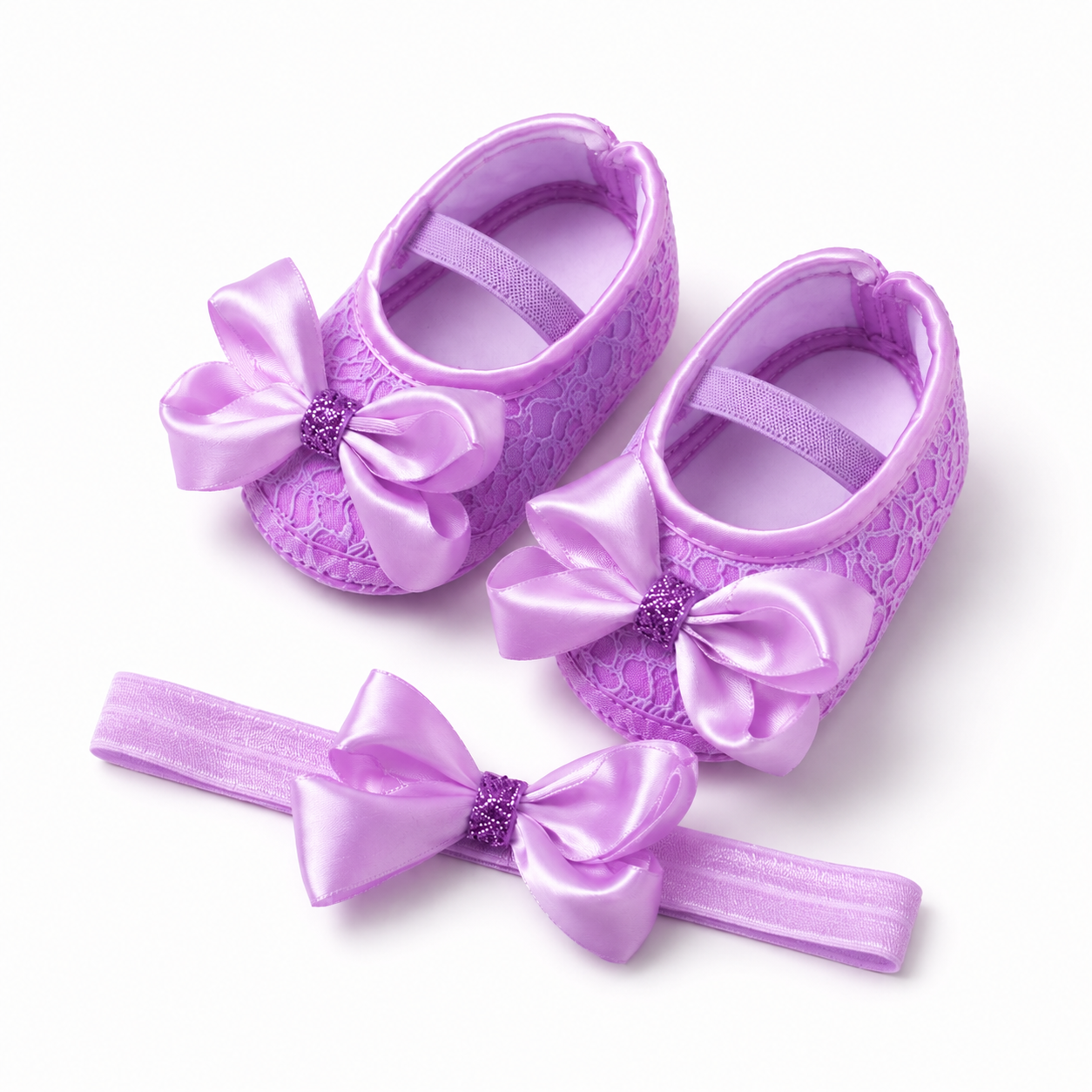 Newborn Purple Bow Cut Shoes with Headband Set | Baby Girls Princess Shoes | Toddler Baby Soft Prewalker Princess Shoes | RT Shoes | Girls Party Shoes | Newborn Party Shoes | Cute Girls Anti-slip Lovely Flat Shoes