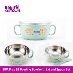 Baby Stainless Steel Feeding Bowl with Lid & Spoon Set