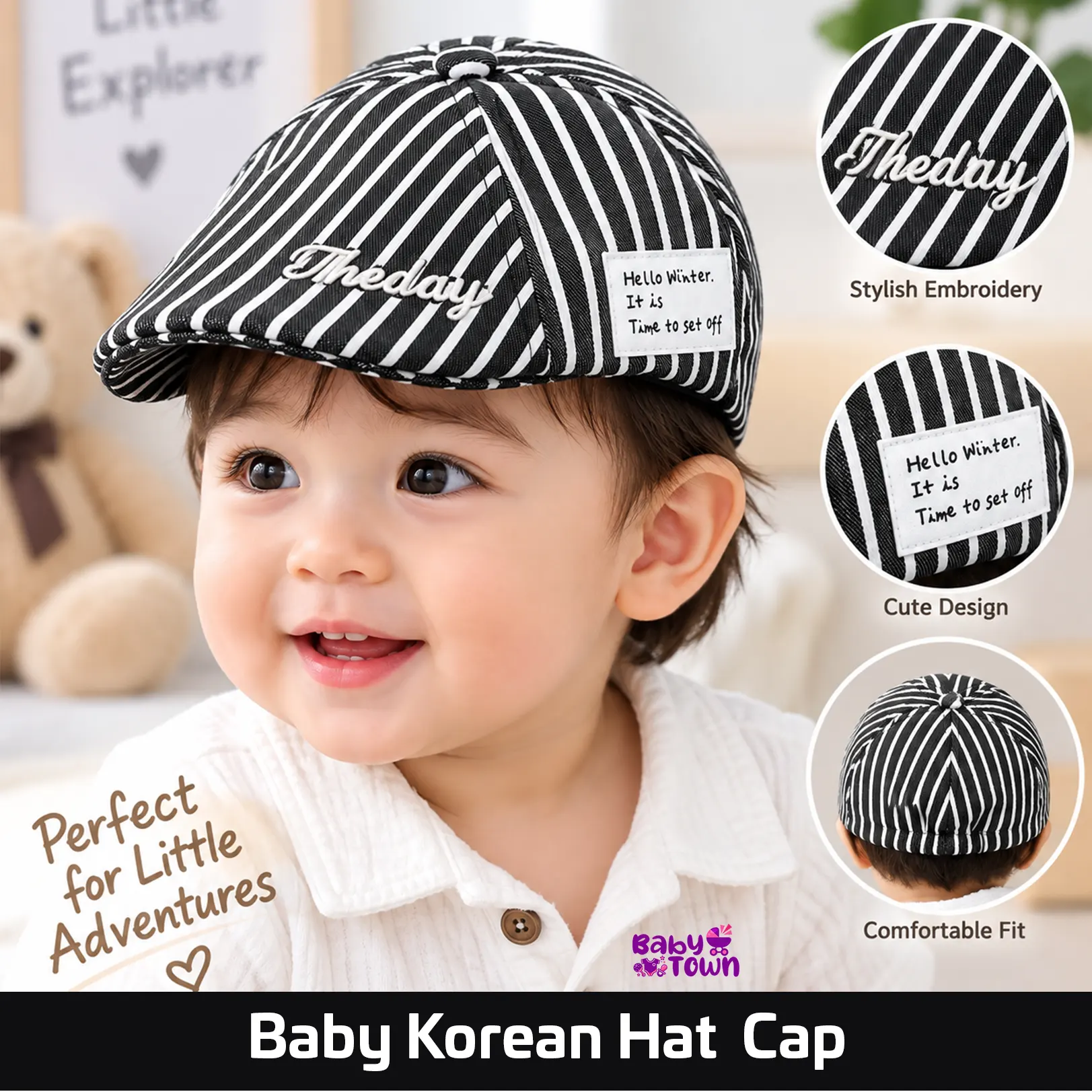 Baby Korean Hat Stylish Striped Forward Cap for Kids 5 Months to 2 Years